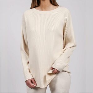 Brunette the Label Grey Long Ribbed Knit Crew Neck Sweater Size XS / Small